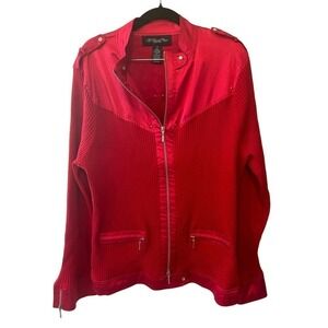 Red Mixed Media Zip Up My Favorite Things by Colleen Lopez Size 3X